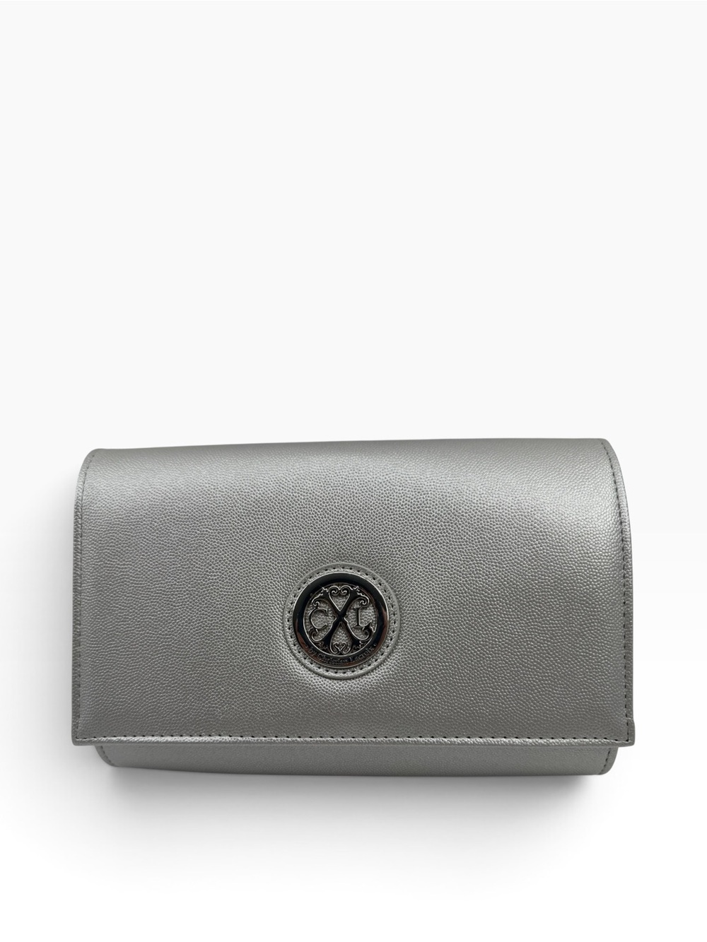 Christian Lacroix Metallic Gray Leather Crossbody Bag with Signature Emblem